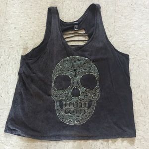 Torrid. Rustic rhinestone scull ripped tank top.
